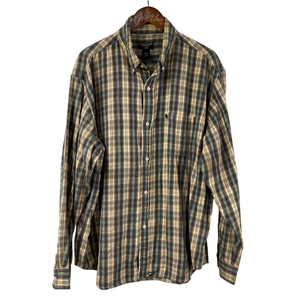 Ralph Lauren Jeans Company Plaid Long Sleeve Shirt XL Vintage 100% Cotton